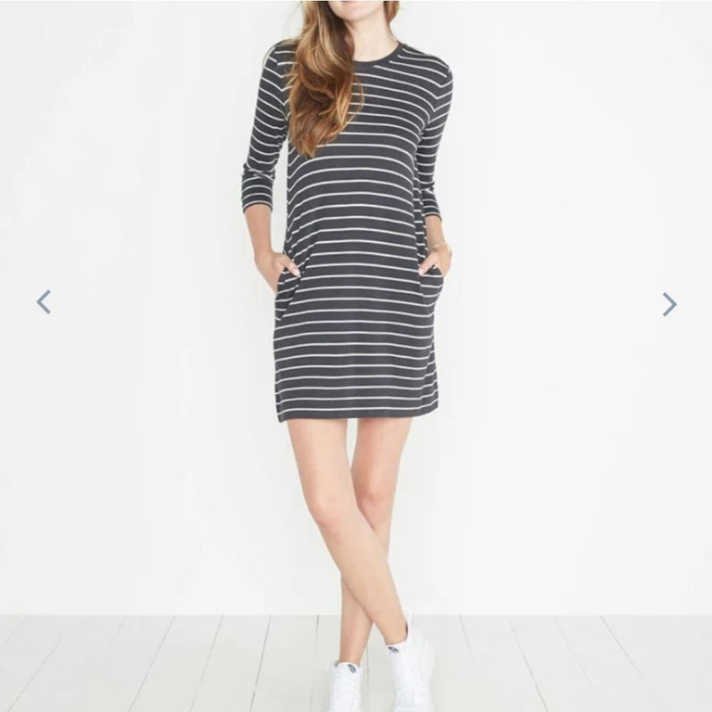 Marine Layer Modal Nautical Stripe Navy White McKenzie 3/4 sleeve Dress S Small